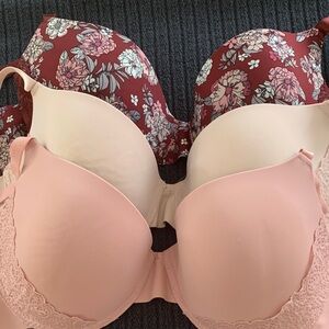 Nanette Lepore 3-Pack Bras in Burgundy Floral, Blush Pink & Cream